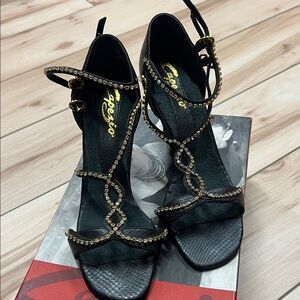 Capezio Black Strappy Crystal-Heel Sandals